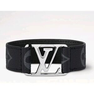 Louis Vuitton M8151D Hockenheim Bracelet Black Logo Monogram Eclipse Moto EUC